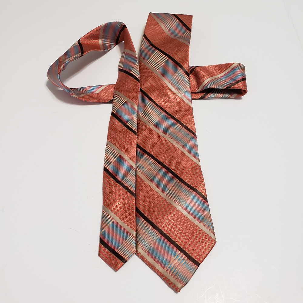 STACY ADAMS Plaid Orange Woven Microfiber Tie